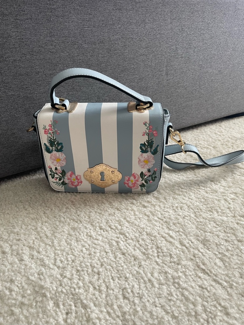 Aldo Blue and White Striped Floral Crossbody Bag